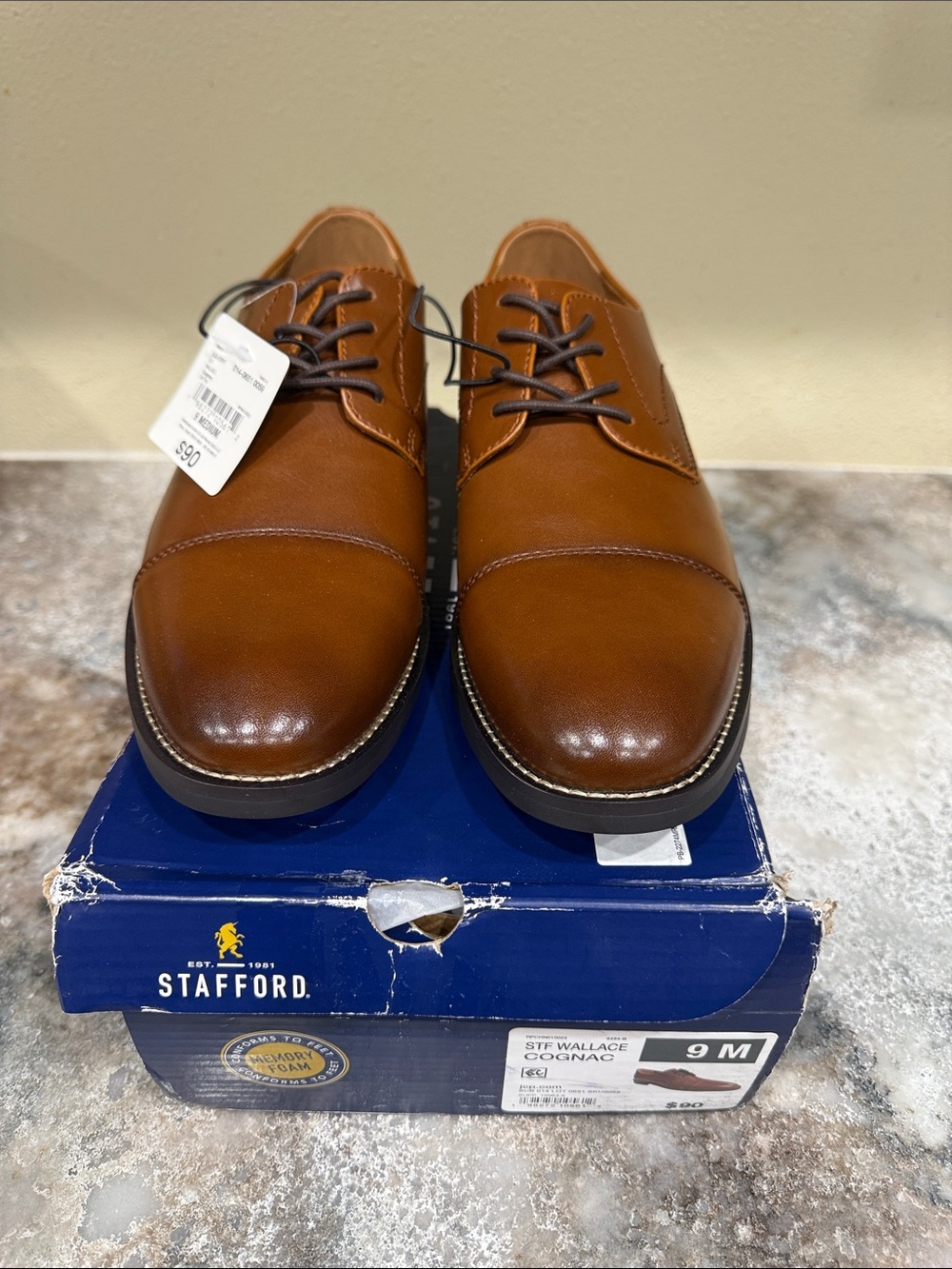 Stafford Men's Cognac Tan Cap-Toe Derby Shoes